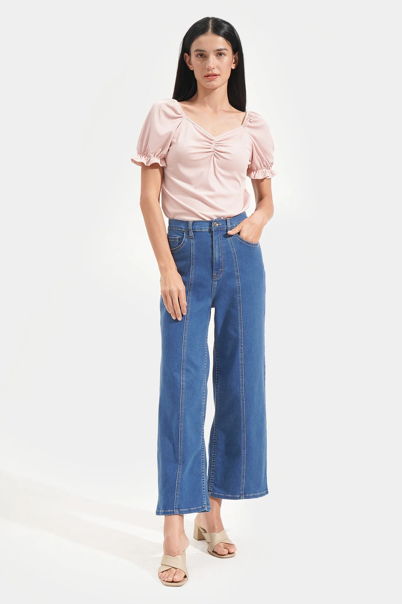 Sweetheart Neckline Puff Sleeve Tee