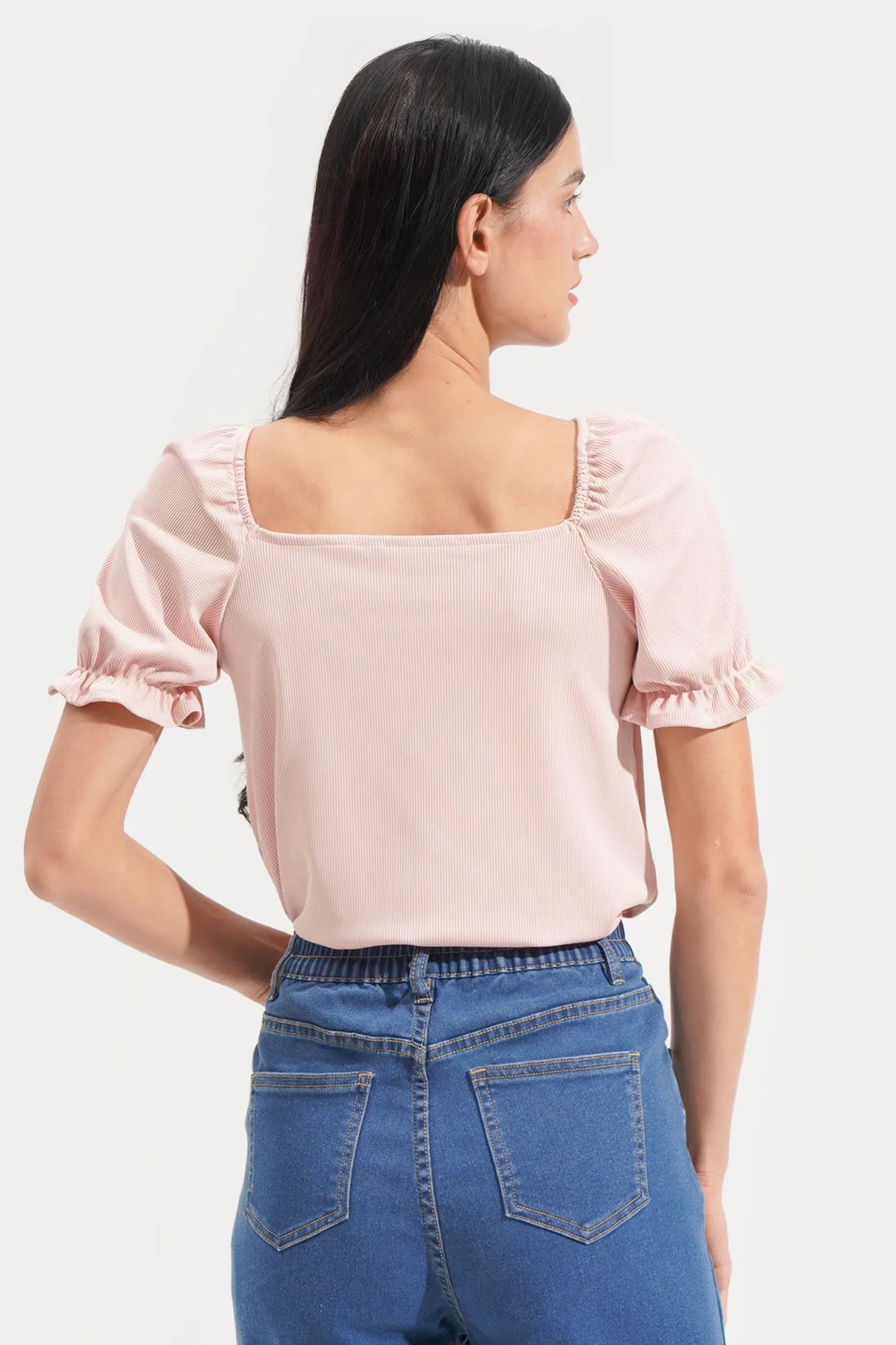 Sweetheart Neckline Puff Sleeve Tee