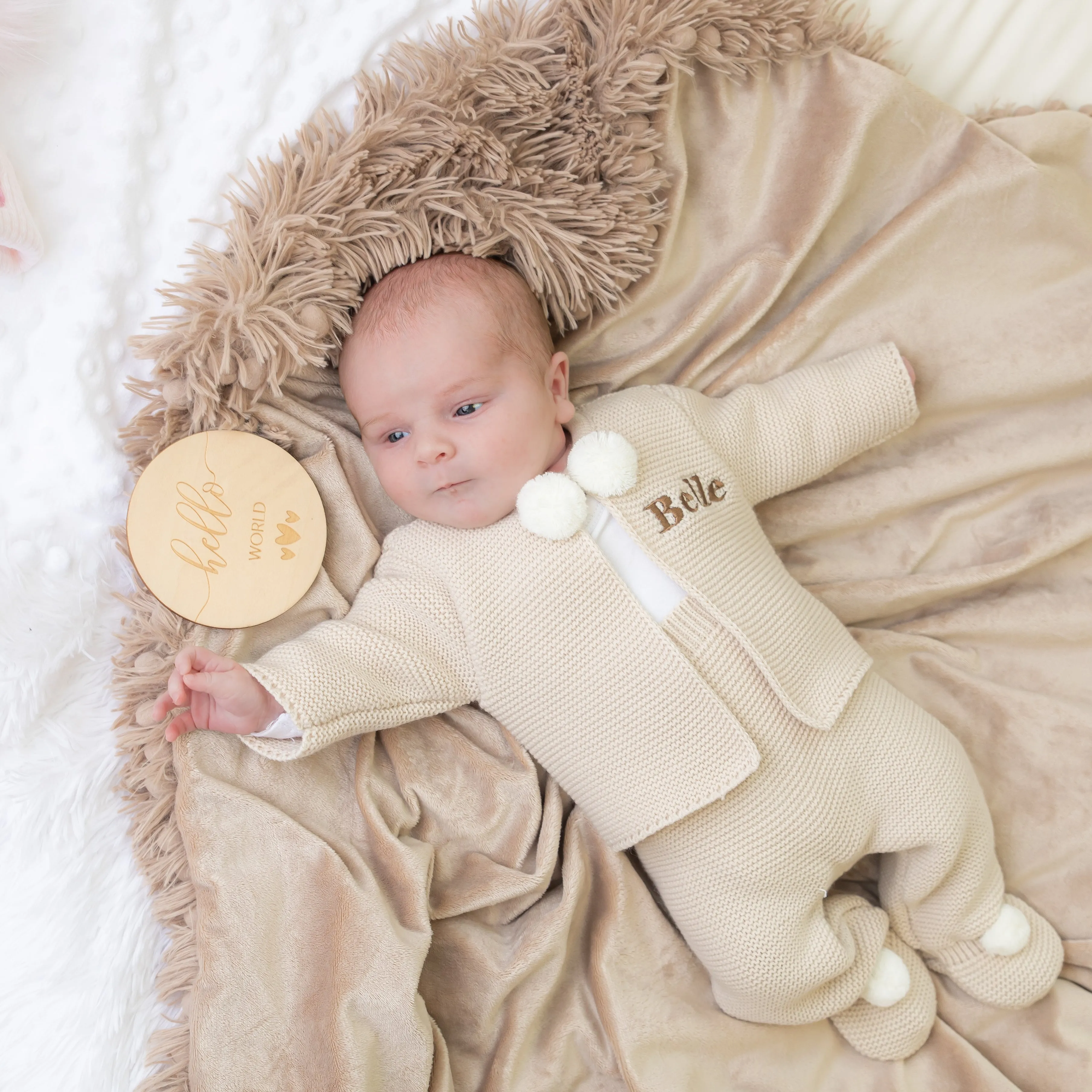 Taupe Knitted Pom 2 Piece Outfit