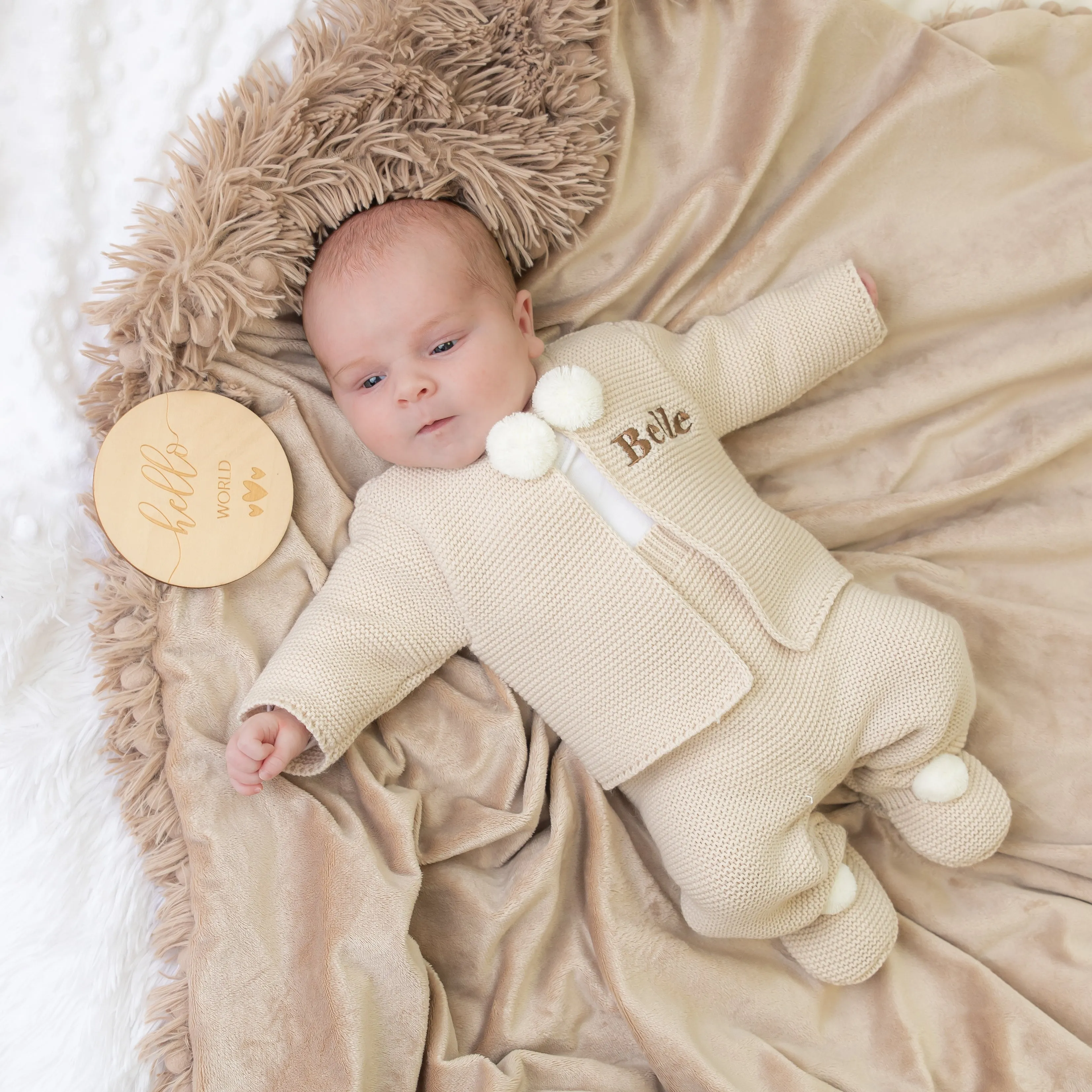 Taupe Knitted Pom 2 Piece Outfit