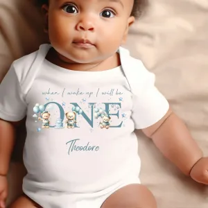 Teddy Bear Balloons Birthday sleepsuit,  Boys vest, When I wake up I’ll be One Gift, 1st Birthday, My First Birthday Romper, Baby Outfit