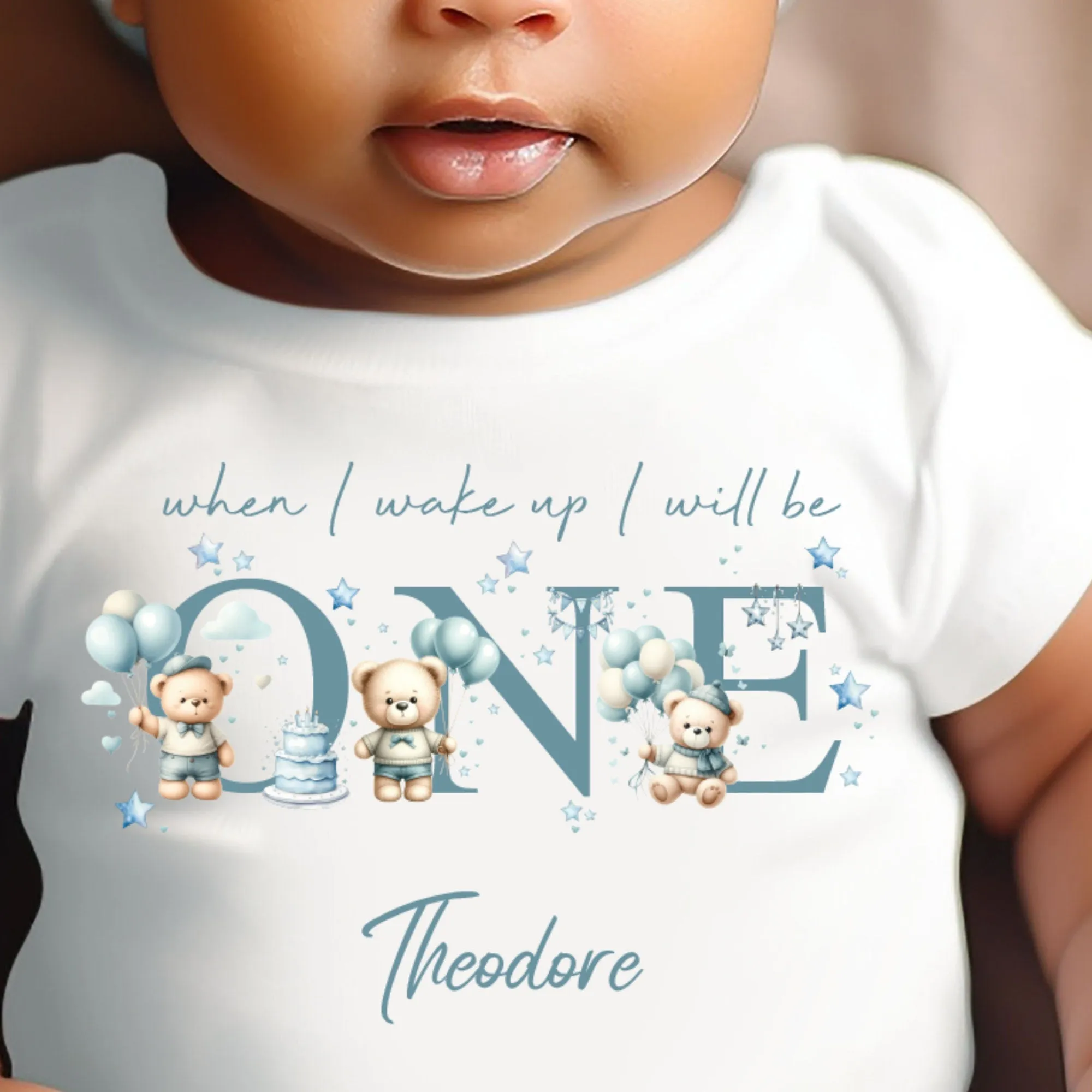 Teddy Bear Balloons Birthday sleepsuit,  Boys vest, When I wake up I’ll be One Gift, 1st Birthday, My First Birthday Romper, Baby Outfit