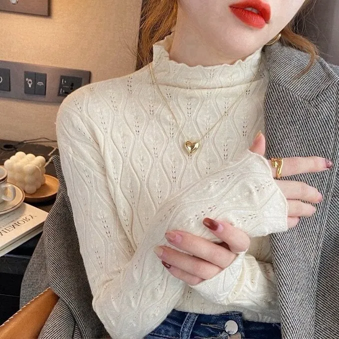 Textured High Neck White Top