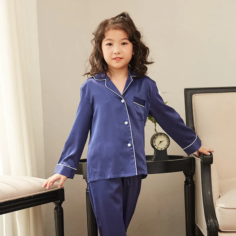 Thin Children's Loungewear Long Sleeve Silk Pajamas Summer Boys 'and Girls' Pajamas Suit