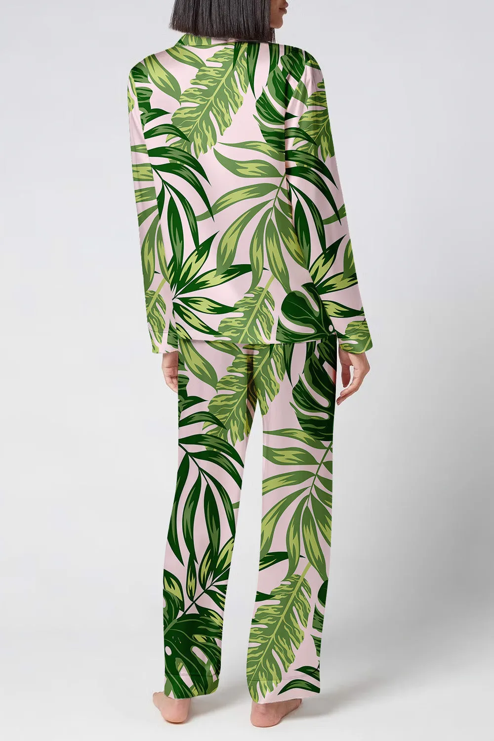 Tropical Verdance – Satin Botanical Leaf Pajama Set