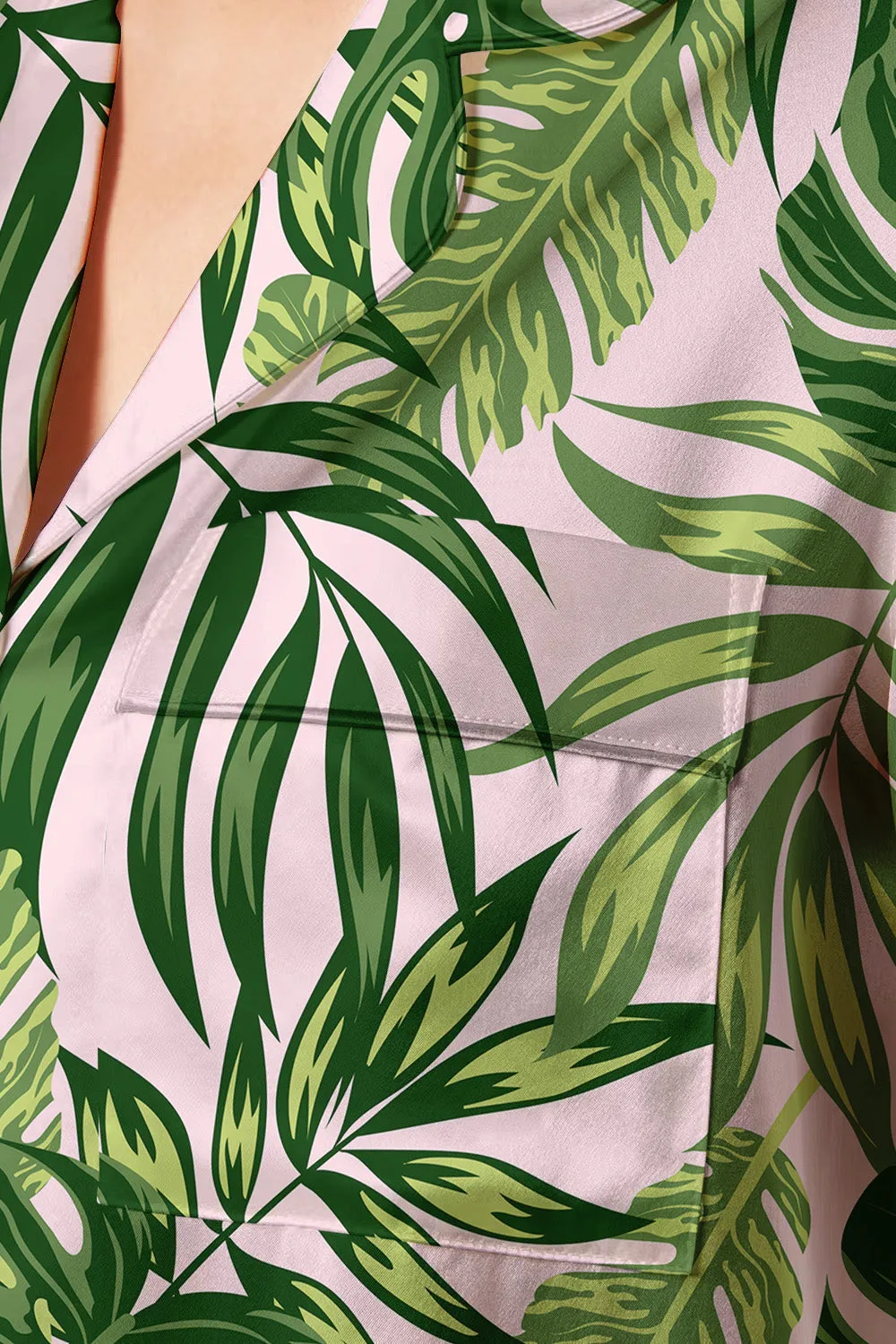Tropical Verdance – Satin Botanical Leaf Pajama Set
