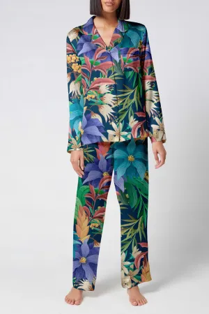 Twilight Bloom – Elegant Midnight Garden Floral Satin Pajama Set