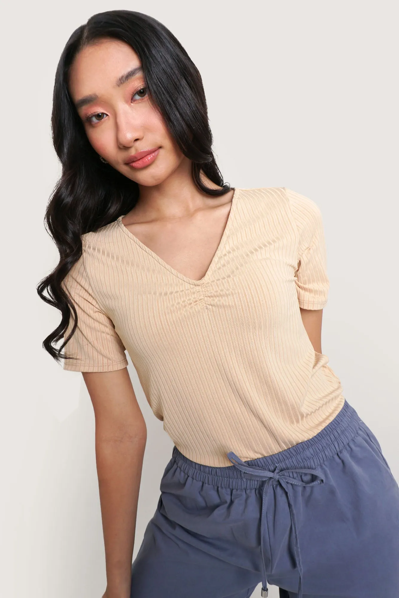 V-Neck Ruched Tee