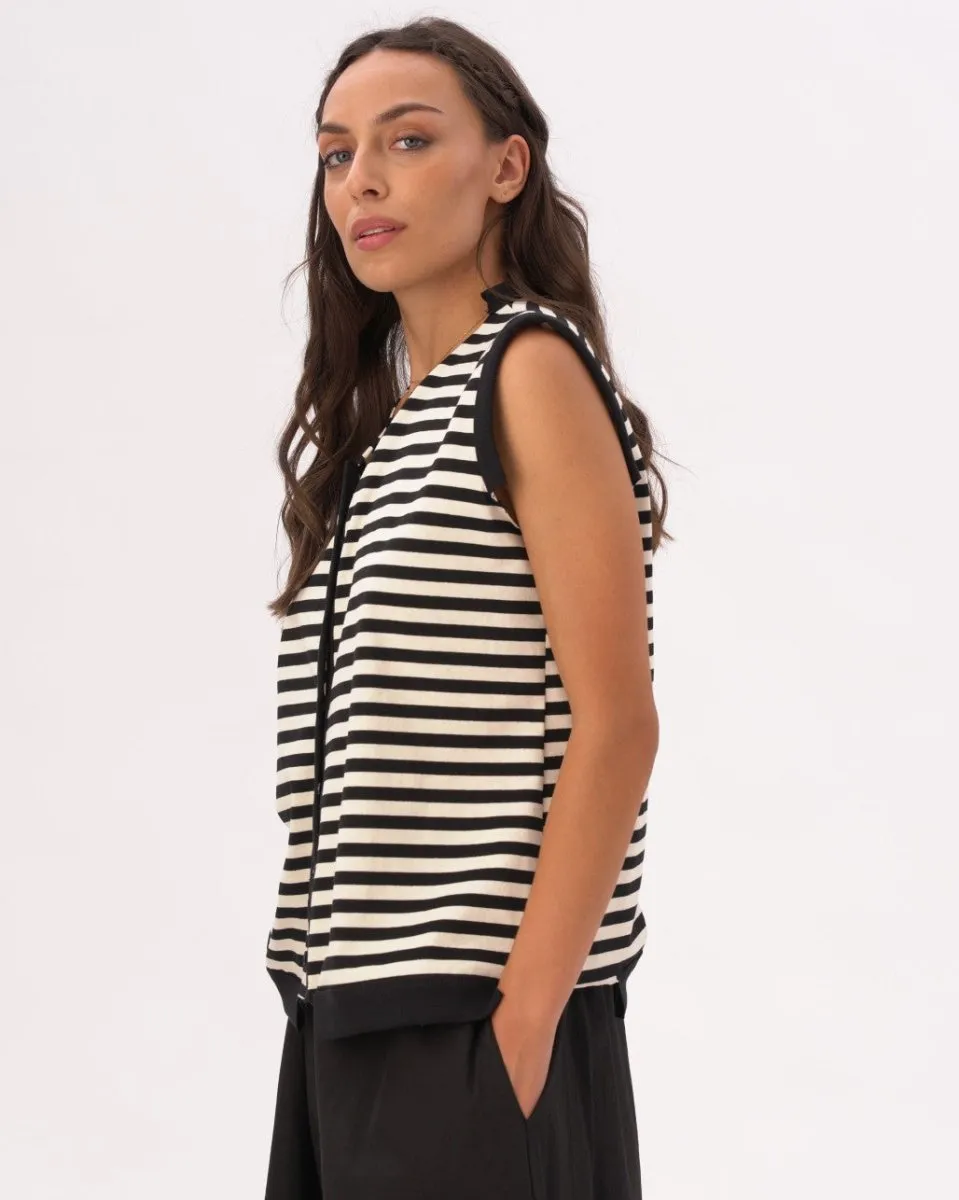 V-Neck Striped Cotton Knit Vest