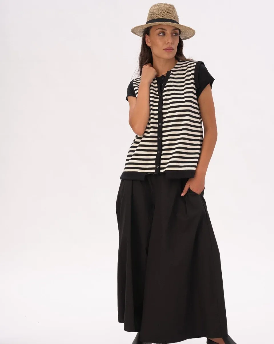 V-Neck Striped Cotton Knit Vest