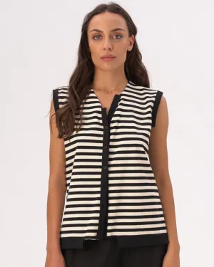 V-Neck Striped Cotton Knit Vest