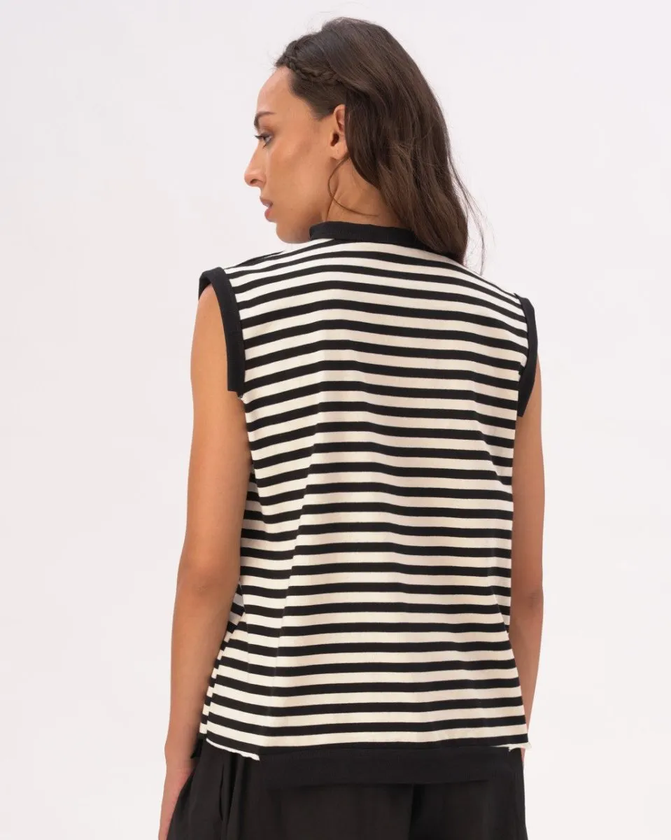 V-Neck Striped Cotton Knit Vest