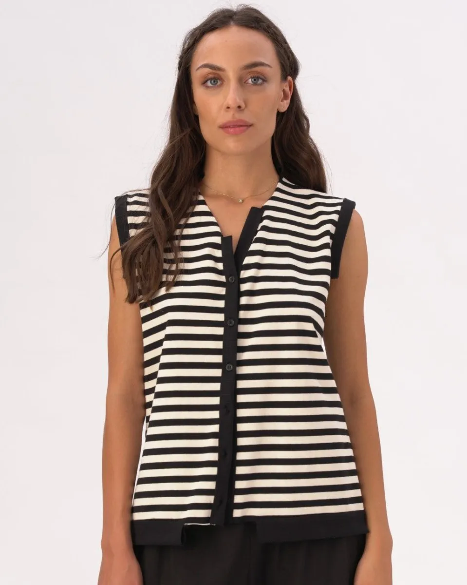 V-Neck Striped Cotton Knit Vest