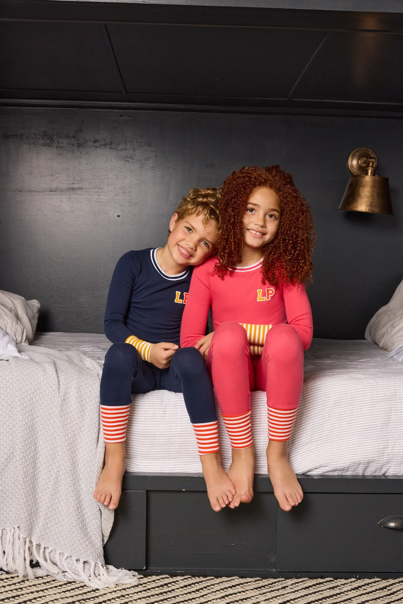 Varsity navy colorblock pajamas by Little Parni