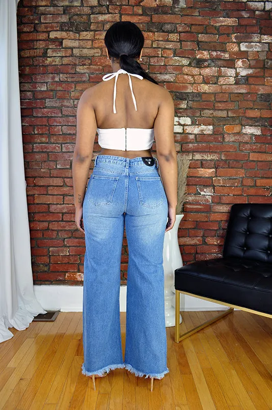 Vegan Leather Tie Bra Top- Off White