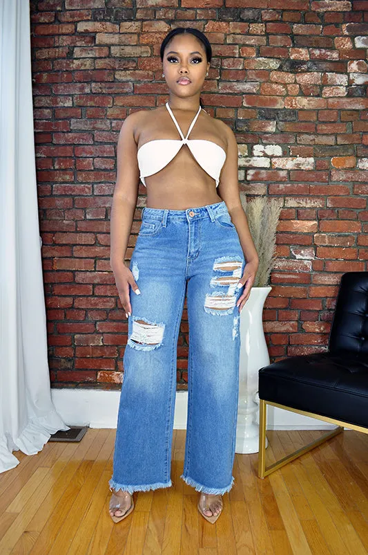 Vegan Leather Tie Bra Top- Off White