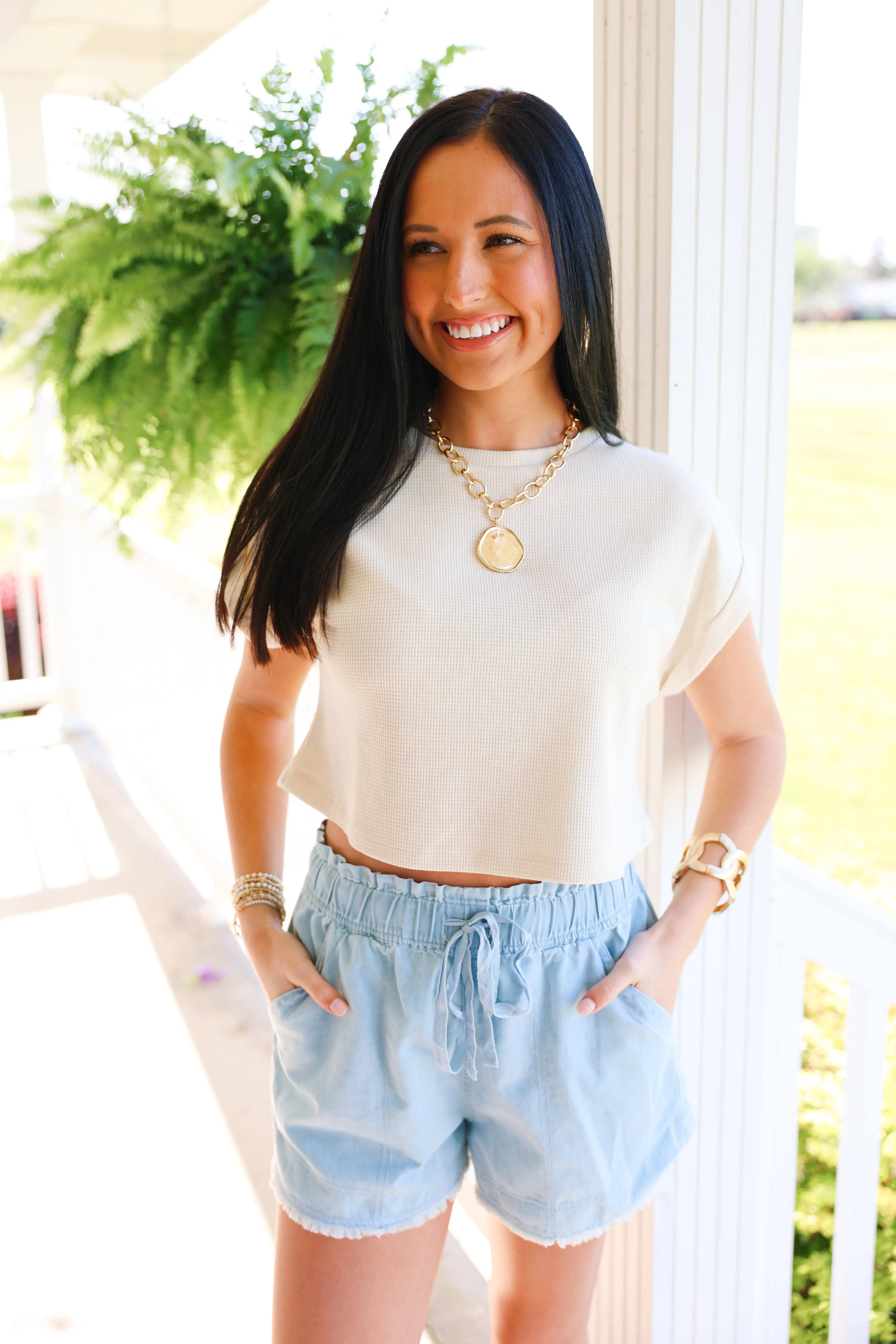 Washed Chambray Denim Casual Shorts