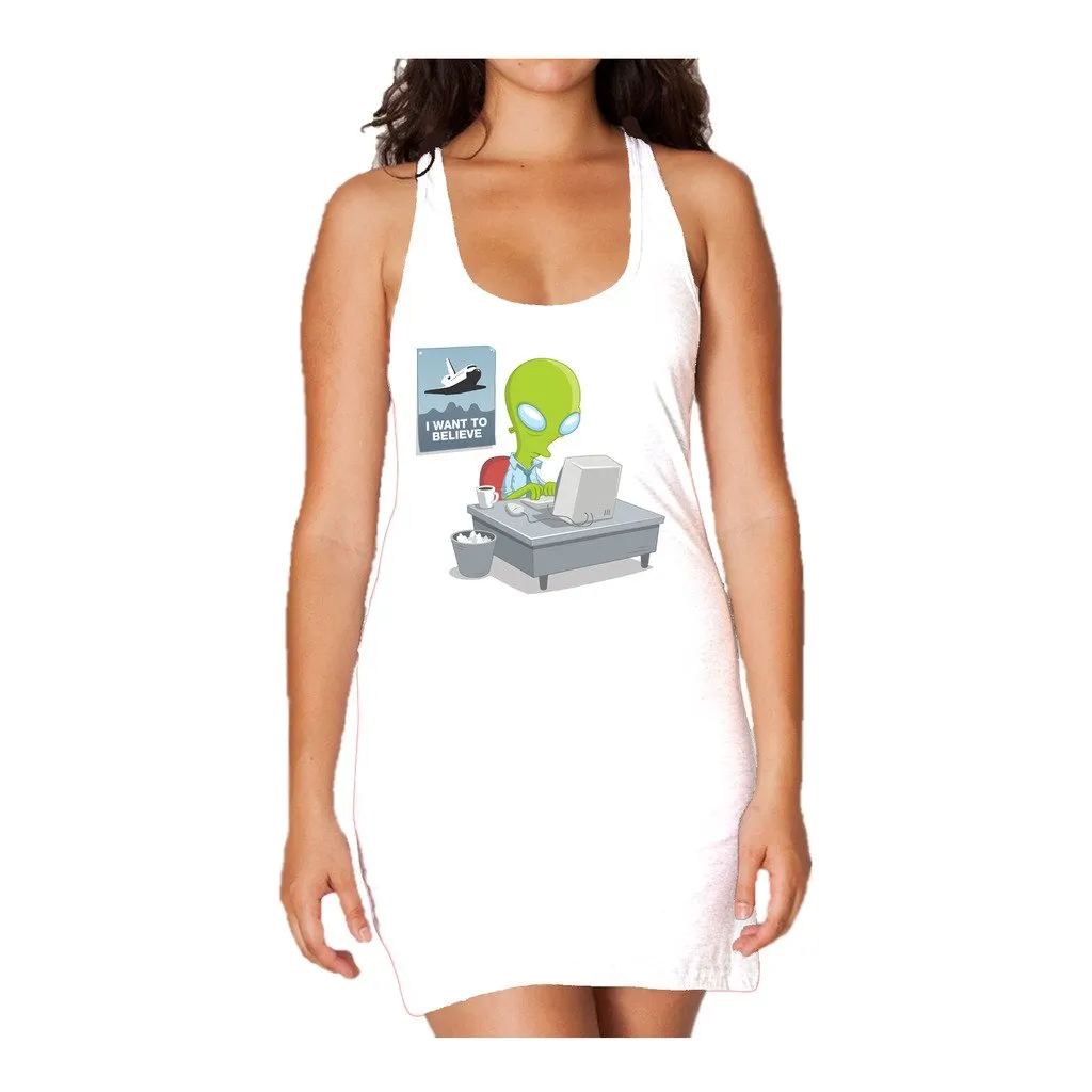 Weird Science I Want To Believe Official Women's Long Tank Dress (White)