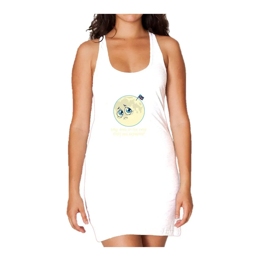 Weird Science Sad Moon Official Women's Long Tank Dress (White)