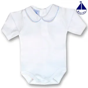 White Long Sleeve Vest with blue embroidered collar