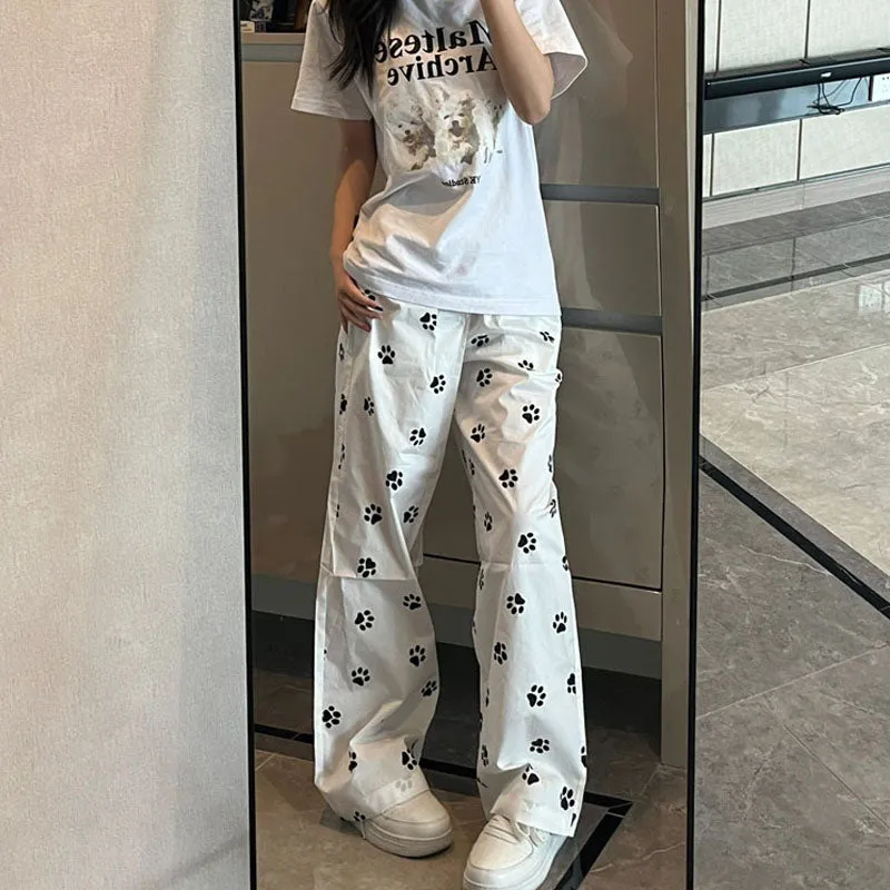 White Paw Printed Trousers