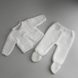 White Pram Suit - Knitted Two Piece Outfit