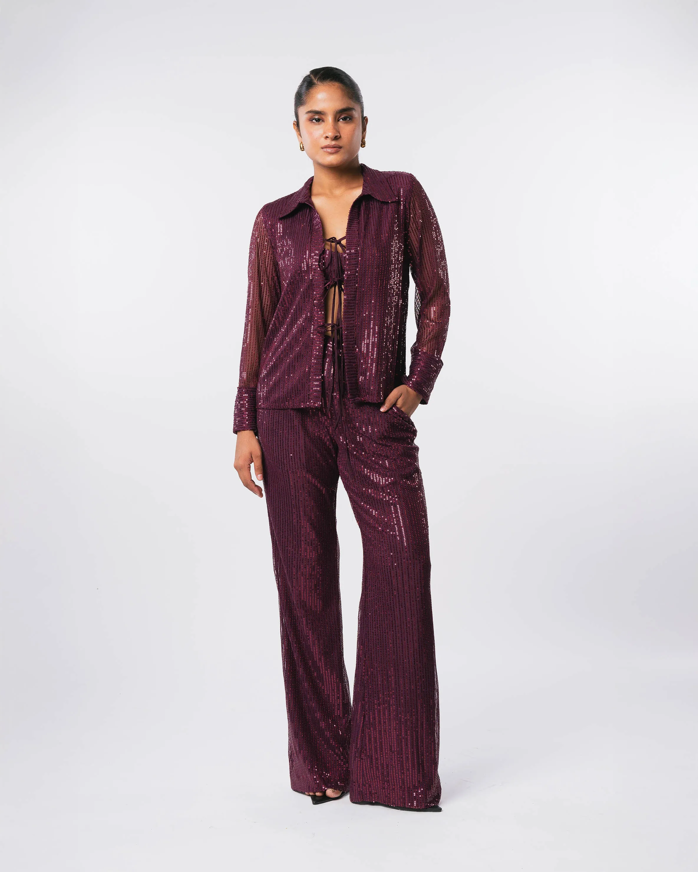 WINE SEQUIN TROUSERS