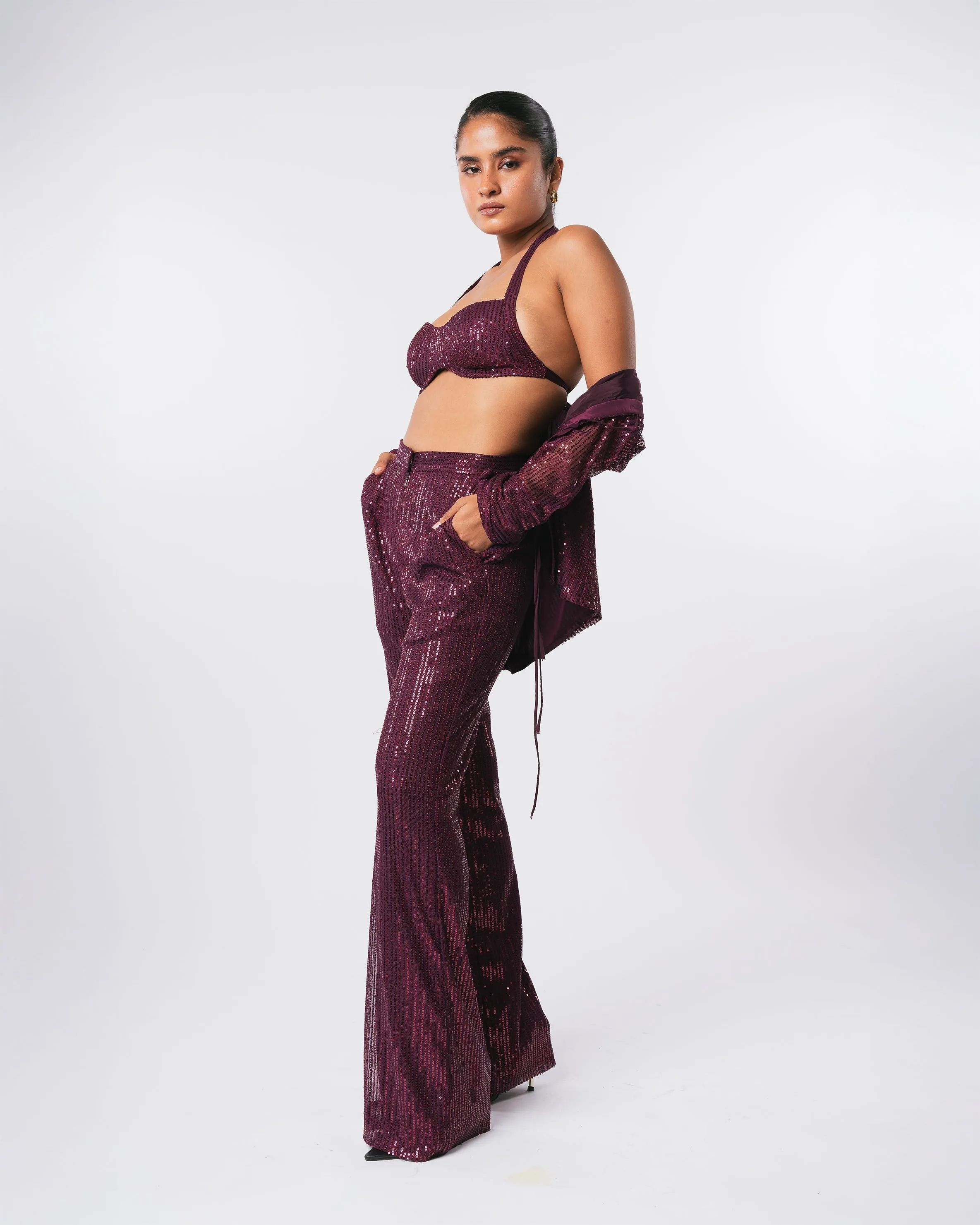 WINE SEQUIN TROUSERS