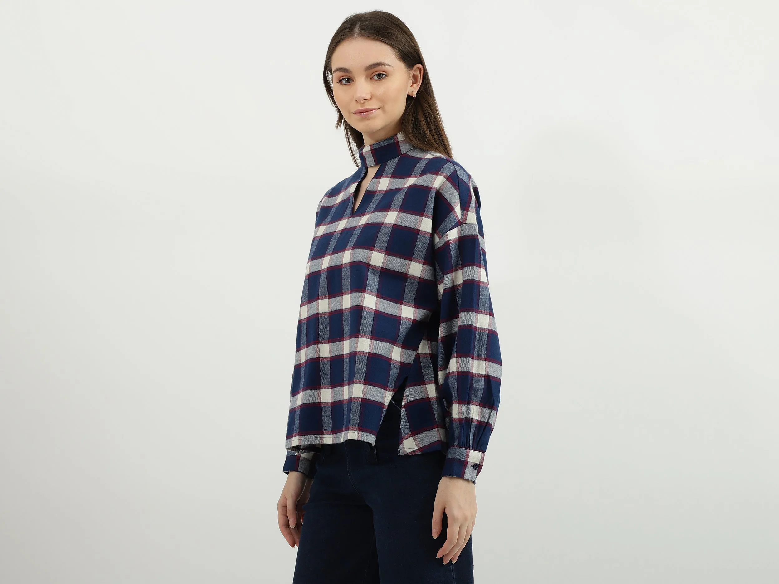 Women Check Key Hole Top