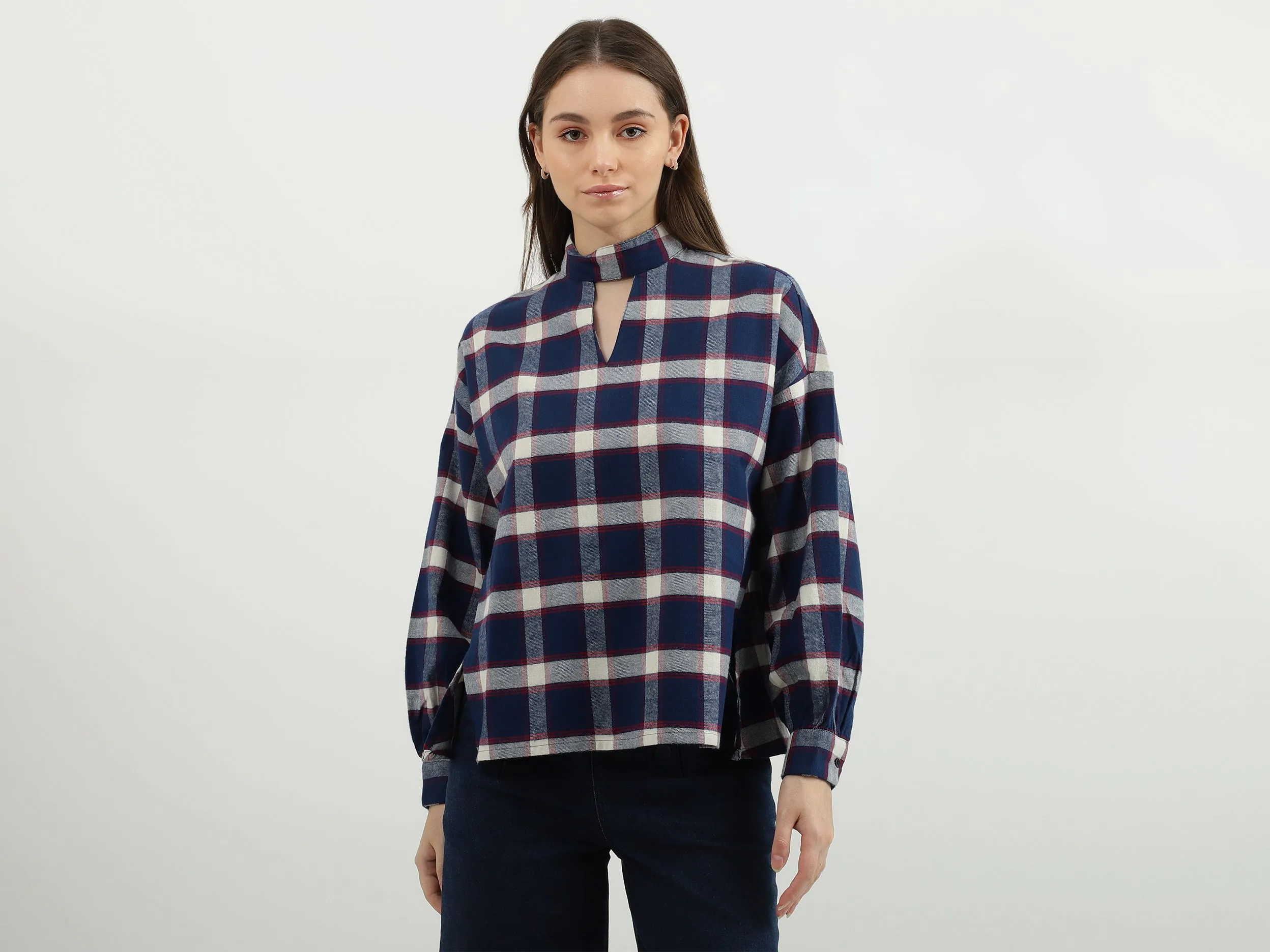 Women Check Key Hole Top