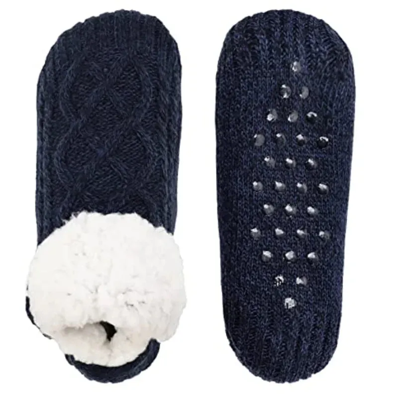 Women Knitted Slipper Socks Cozy  Fuzzy Socks Non Slip Socks Winter Indoor Double Layer Bedroom Slipper Socks