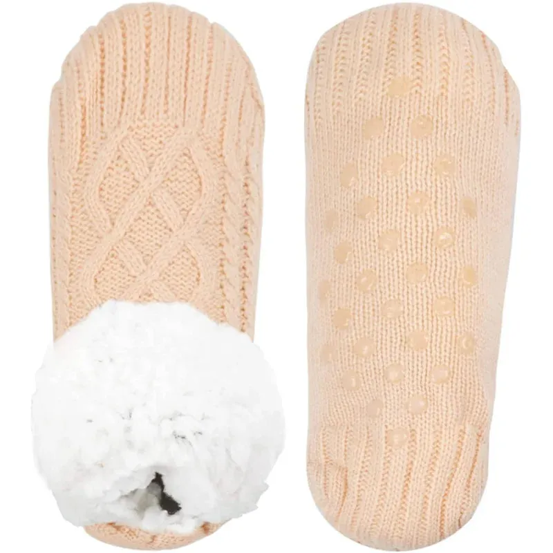 Women Knitted Slipper Socks Cozy  Fuzzy Socks Non Slip Socks Winter Indoor Double Layer Bedroom Slipper Socks