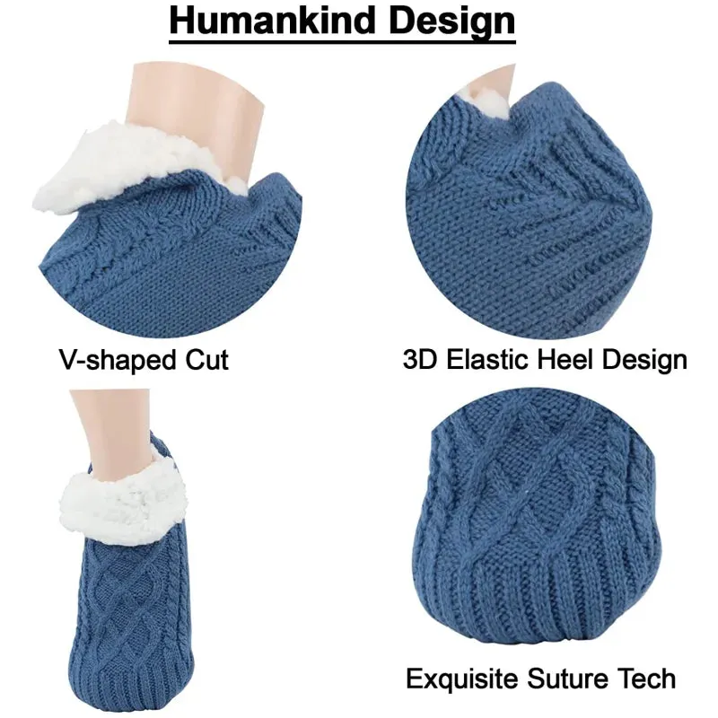 Women Knitted Slipper Socks Cozy  Fuzzy Socks Non Slip Socks Winter Indoor Double Layer Bedroom Slipper Socks