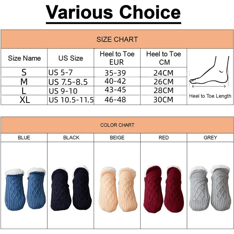 Women Knitted Slipper Socks Cozy  Fuzzy Socks Non Slip Socks Winter Indoor Double Layer Bedroom Slipper Socks