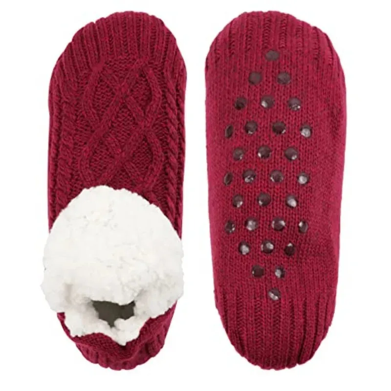 Women Knitted Slipper Socks Cozy  Fuzzy Socks Non Slip Socks Winter Indoor Double Layer Bedroom Slipper Socks