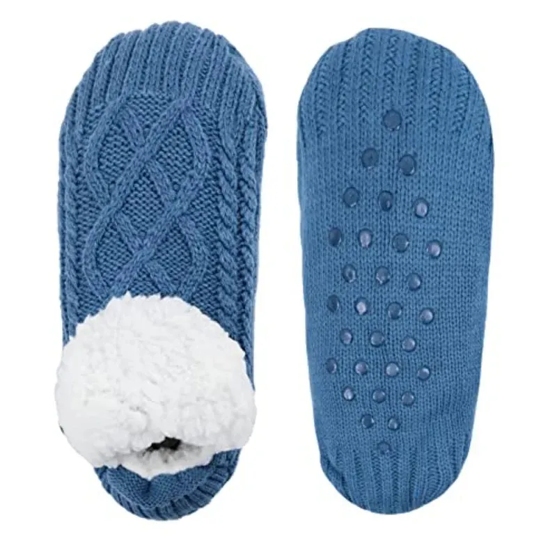 Women Knitted Slipper Socks Cozy  Fuzzy Socks Non Slip Socks Winter Indoor Double Layer Bedroom Slipper Socks