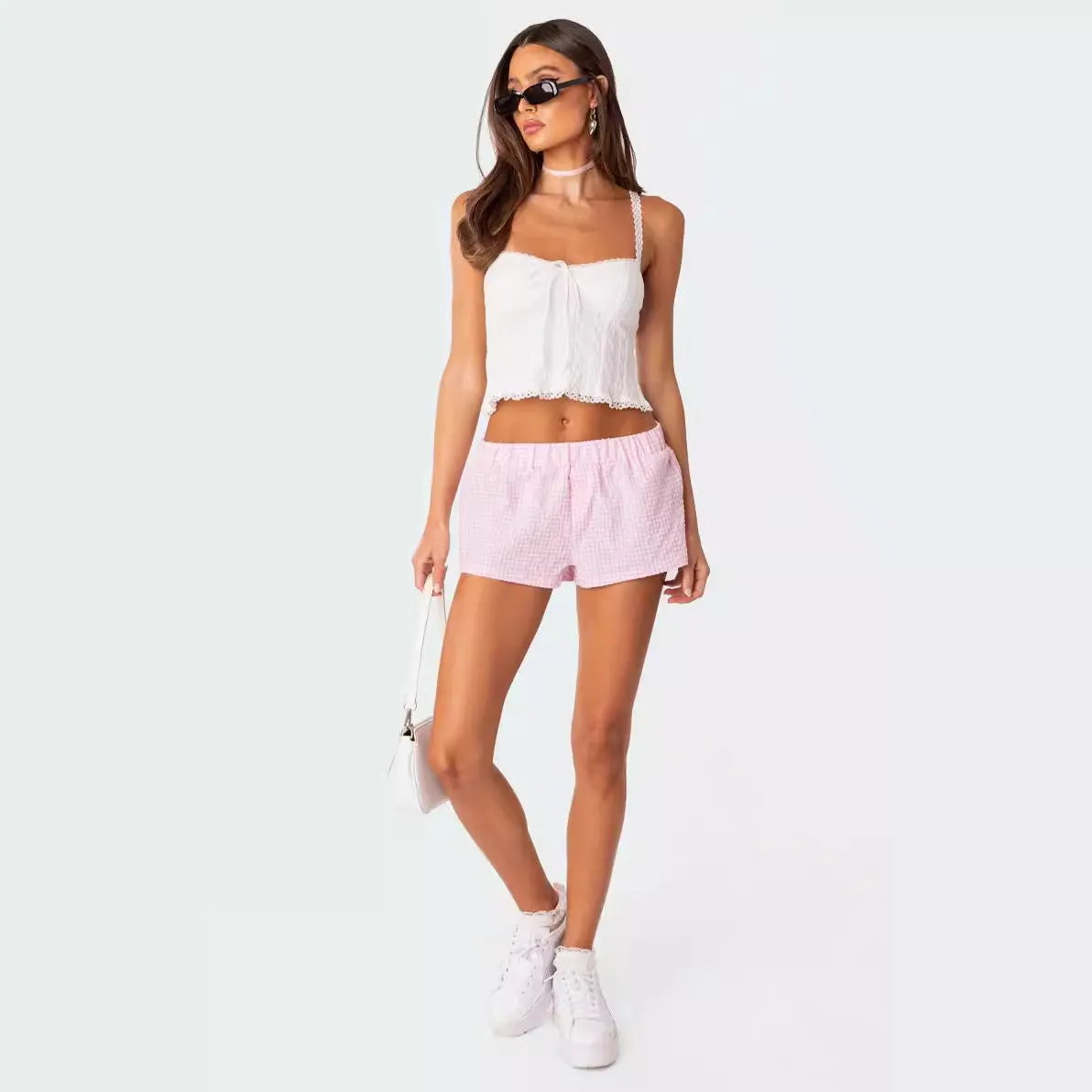 Women Plaid Beach Loose Fitting Shorts