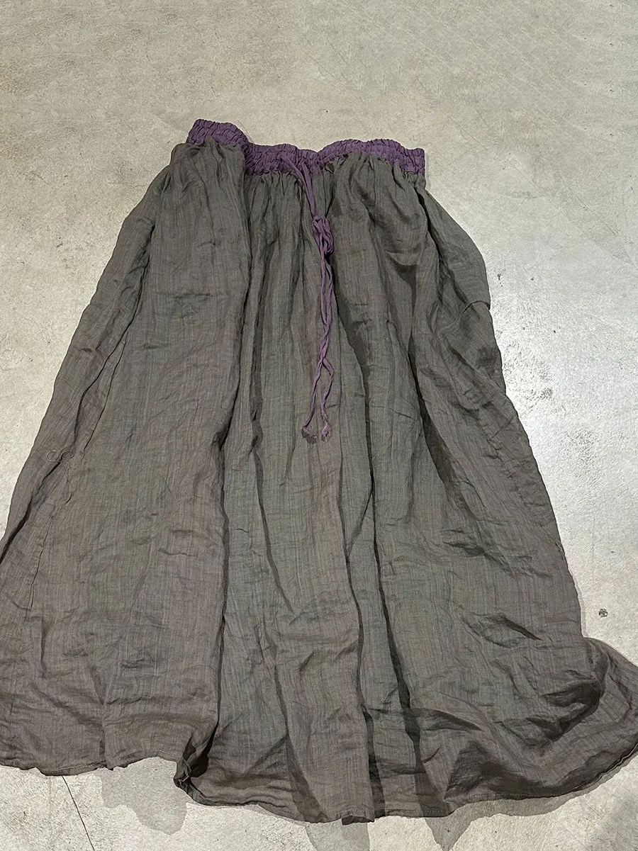 Women Summer Vinage Colorblock Ramie Loose Skirt