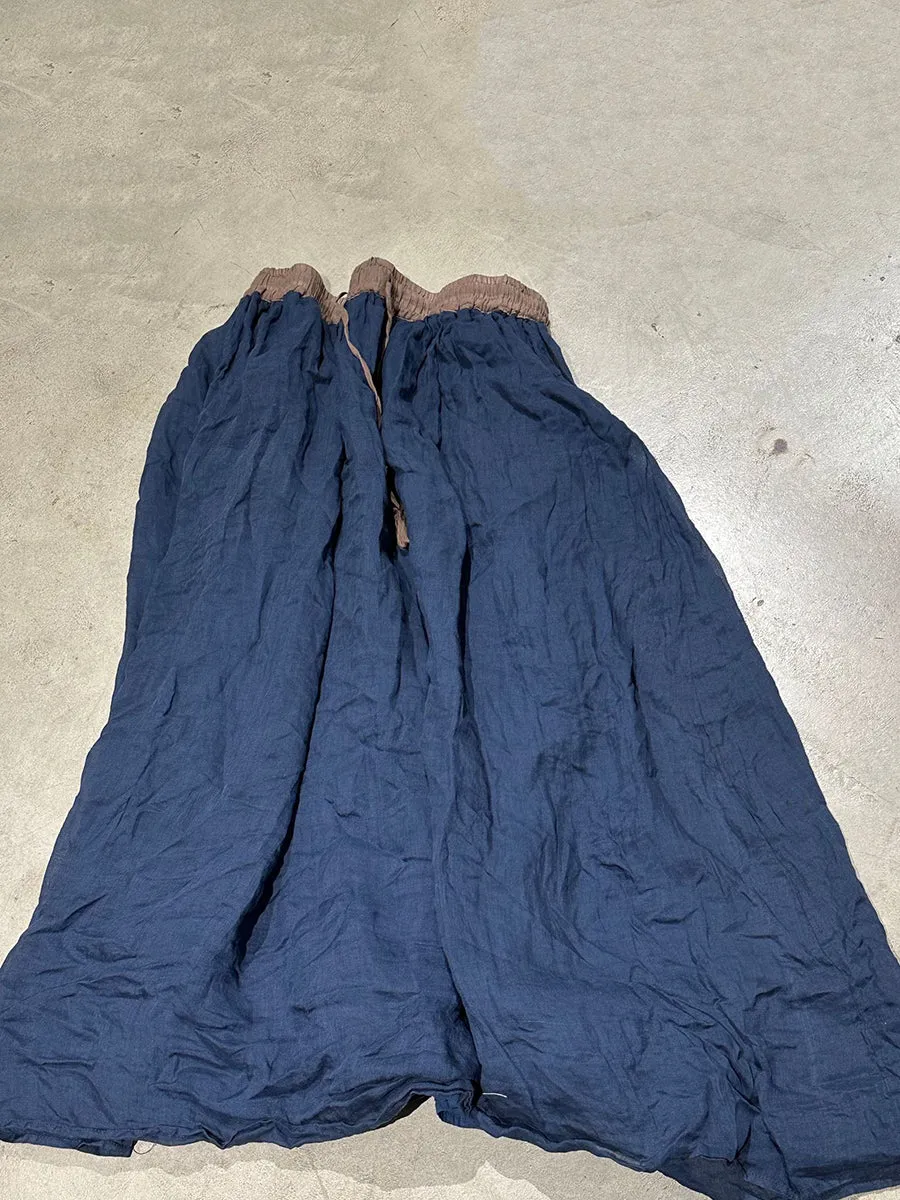 Women Summer Vinage Colorblock Ramie Loose Skirt