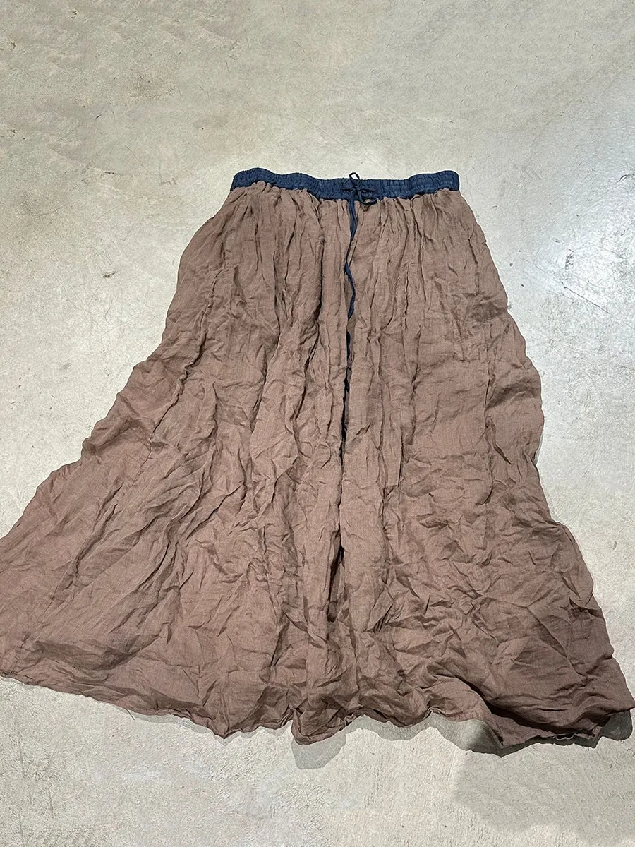 Women Summer Vinage Colorblock Ramie Loose Skirt