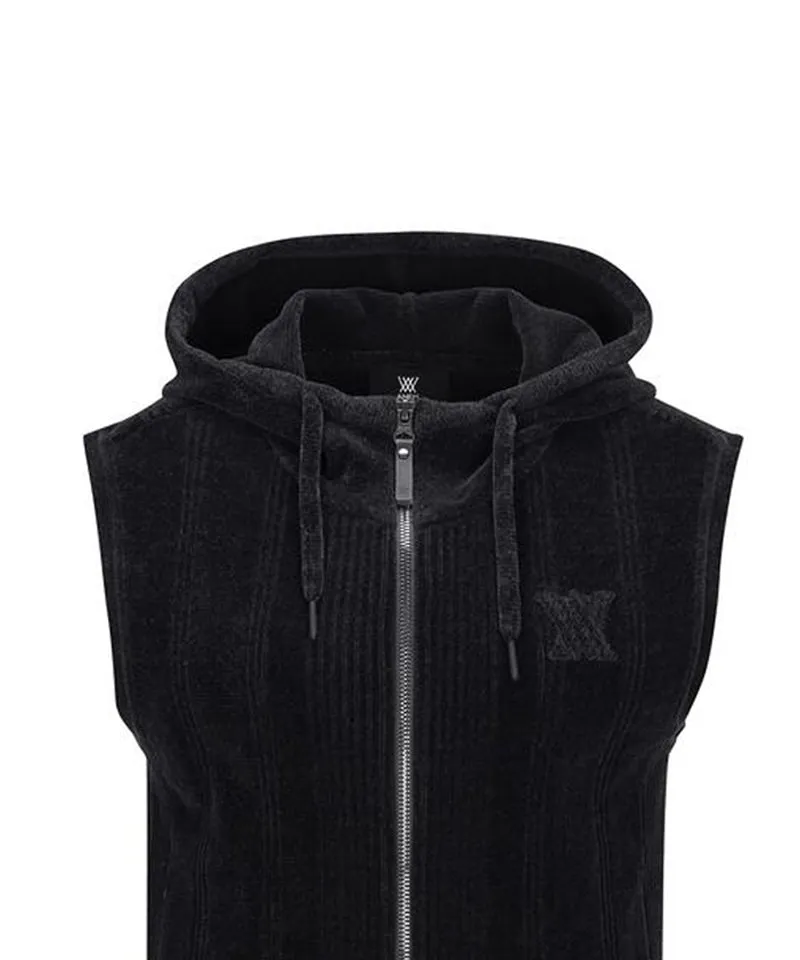 Women's Chanille Knit Hood Vest - Black