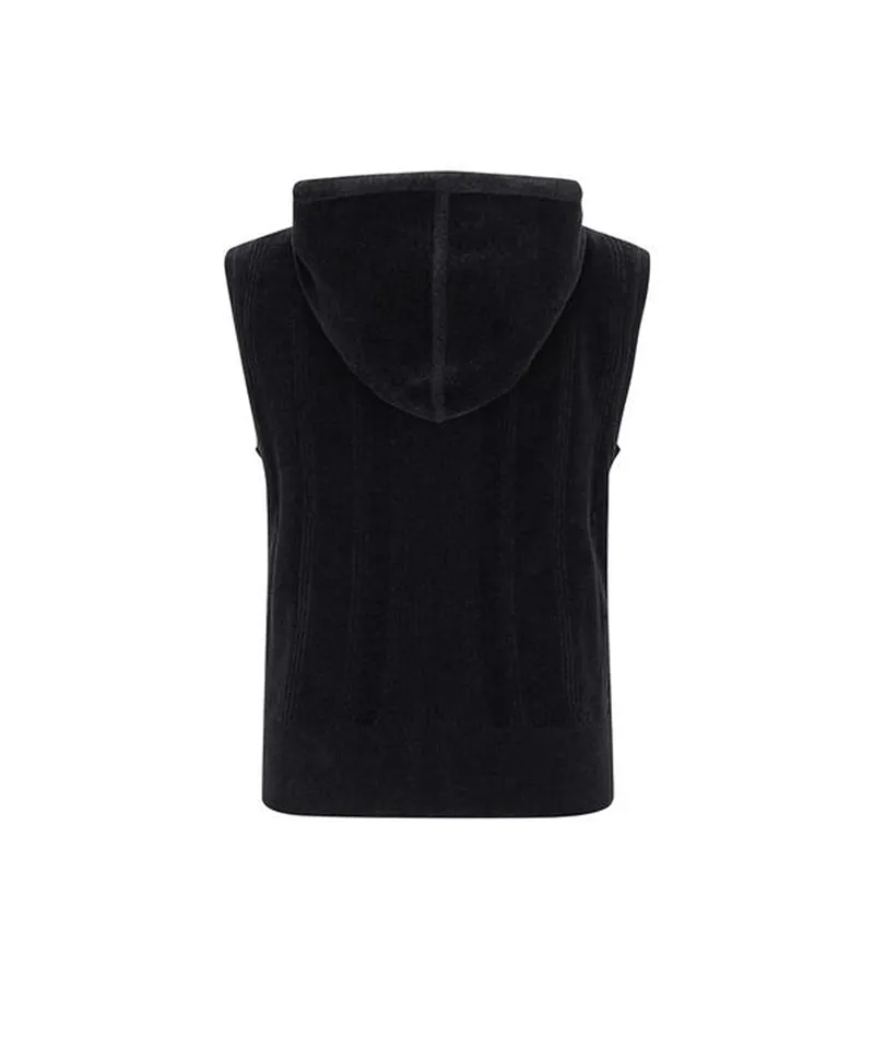 Women's Chanille Knit Hood Vest - Black