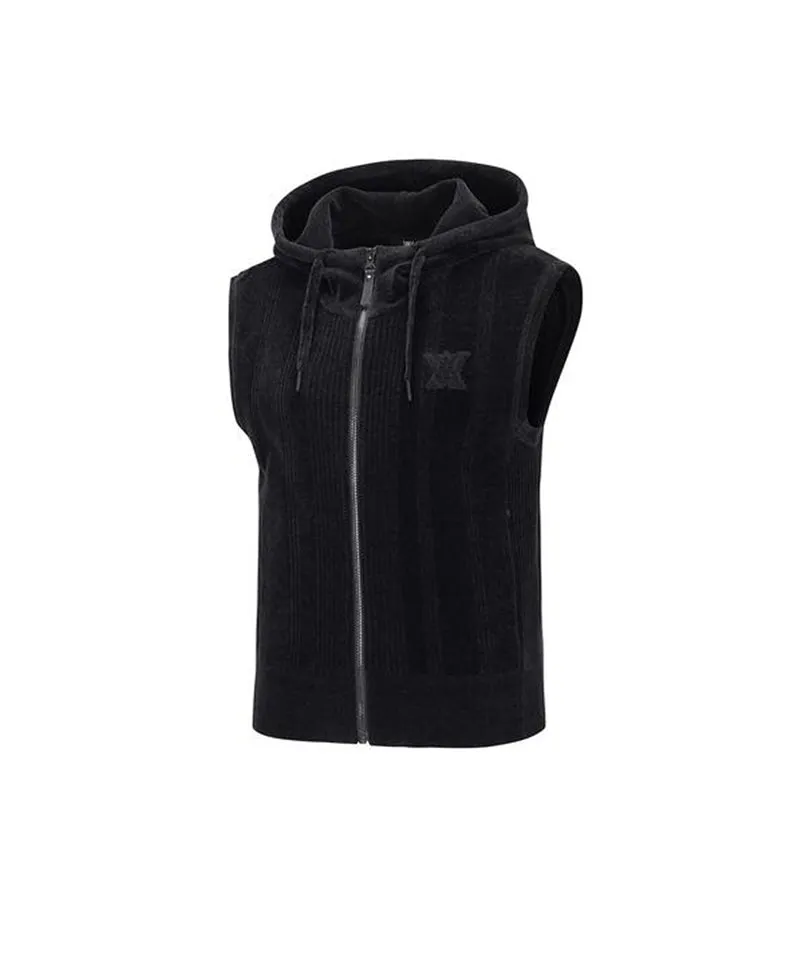 Women's Chanille Knit Hood Vest - Black