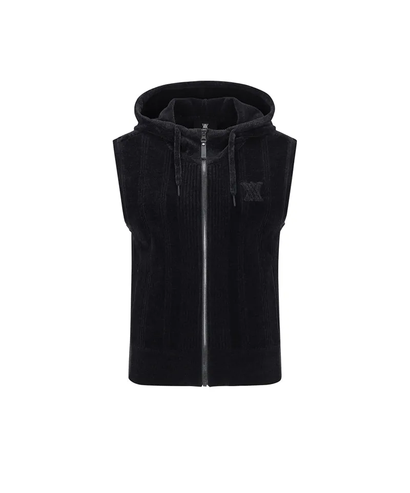 Women's Chanille Knit Hood Vest - Black