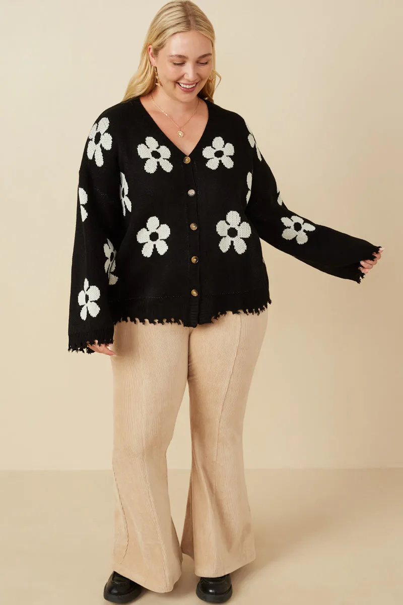 Womens Distressed Floral Patterned Cardigan