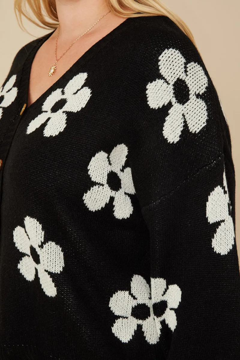 Womens Distressed Floral Patterned Cardigan