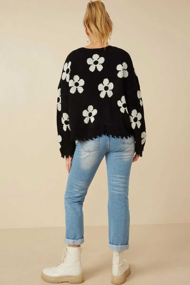 Womens Distressed Floral Patterned Cardigan