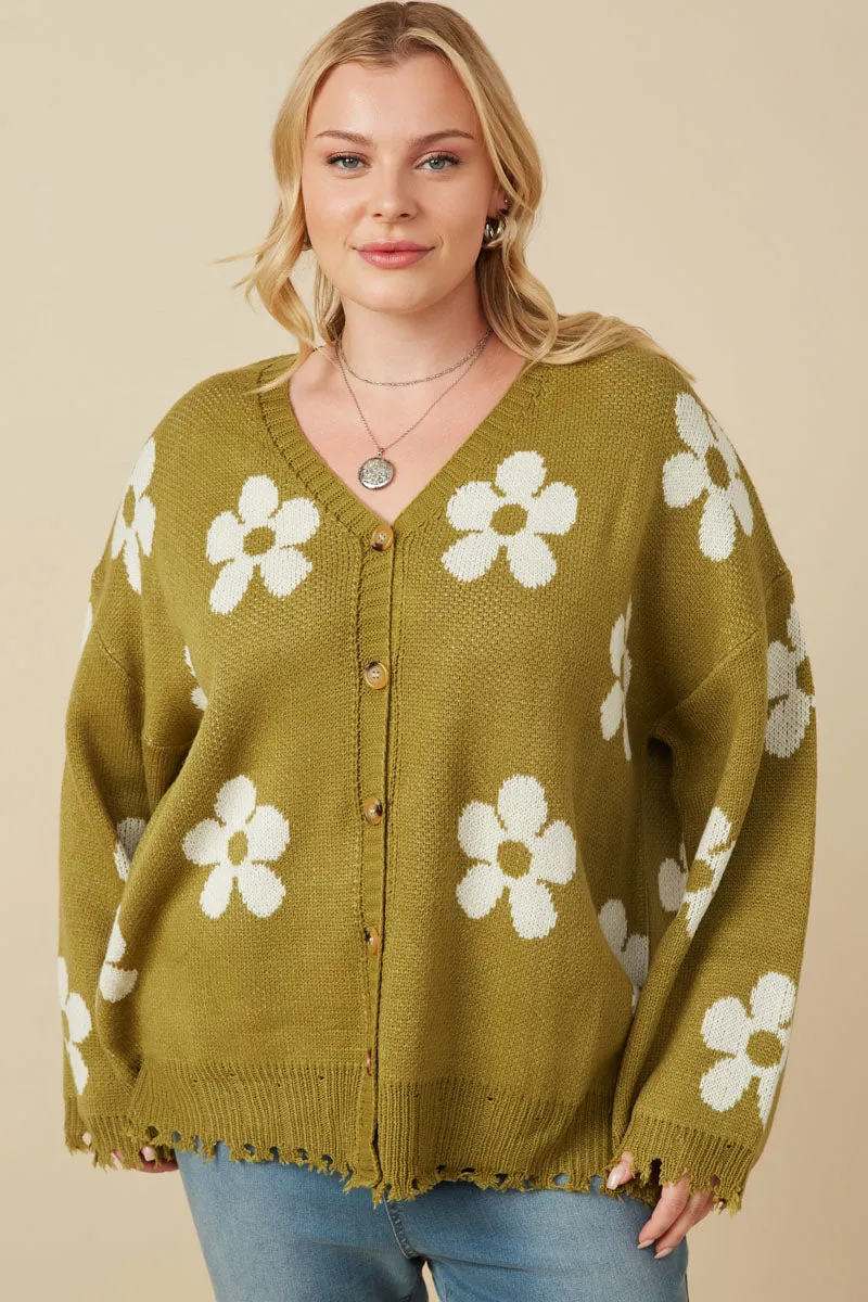 Womens Distressed Floral Patterned Cardigan