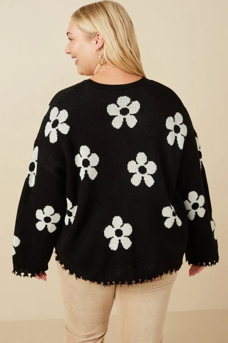 Womens Distressed Floral Patterned Cardigan