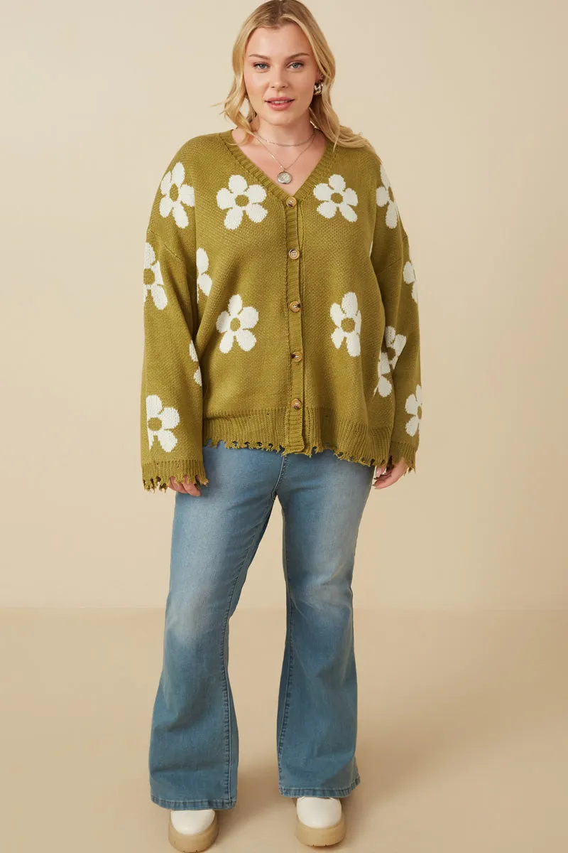 Womens Distressed Floral Patterned Cardigan